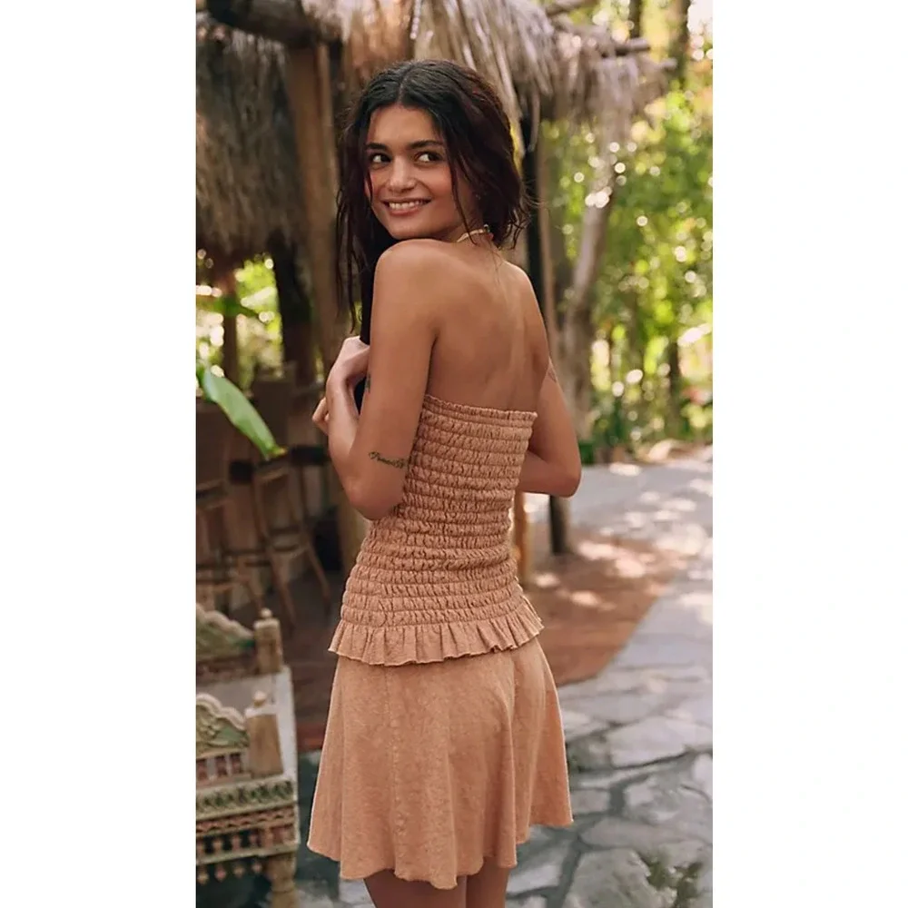 NEW FREE PEOPLE FREE-EST SUNTAN LORA TUBE TOP MINI SKIRT SET SZ S